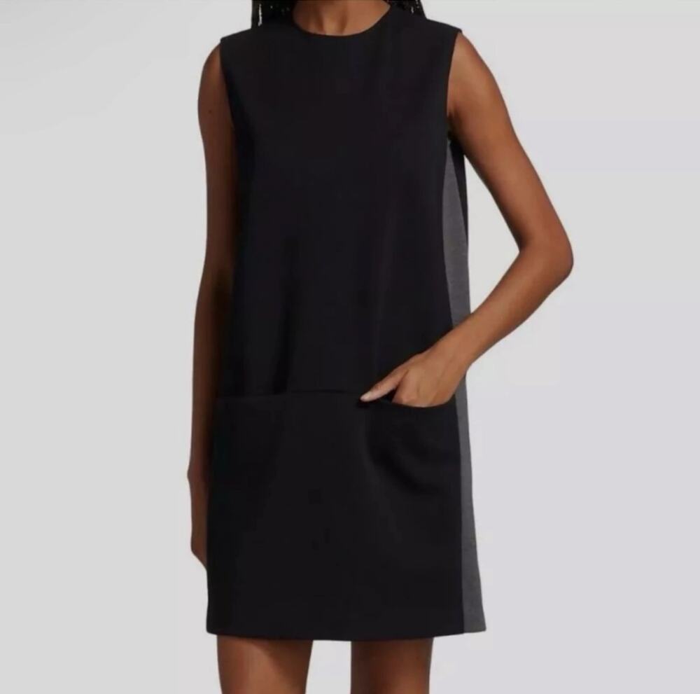 NWT ATM Anthony Thomas Melillo Woven Sleeveless Shift Dress - Black/Gray - M